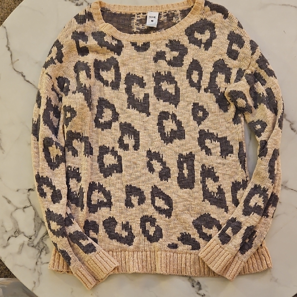 Fox Women's Leopard Print Sweater - Cream and Gray